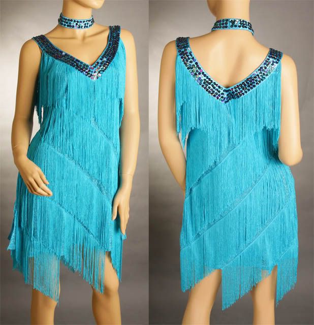 Ladies Latin Dance Party Asymmetric Fringe VNeck Dress 6
