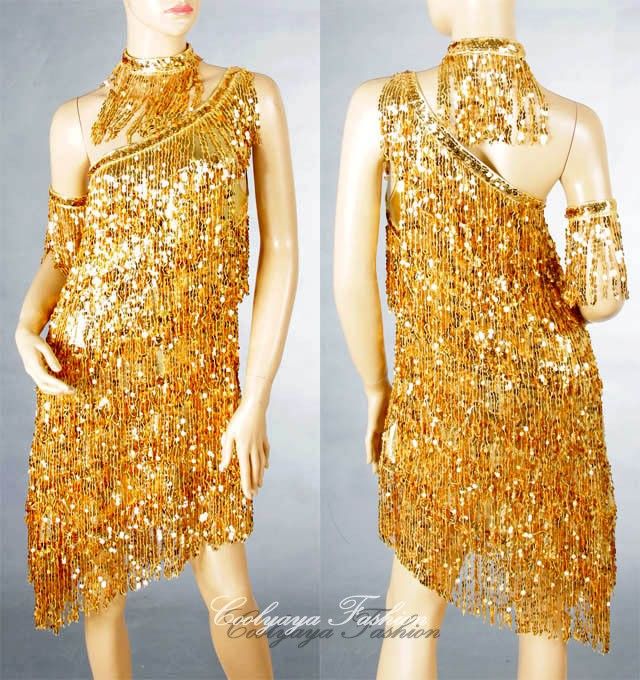 Partyandballroom Latin Danceandshow Girl Gold Fringe Sequin One Shoulder Dress 176 Ebay