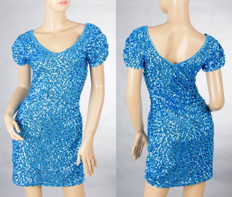 Hot Ladies Evening Cocktail Party V Neck Bling Sequin Dance Club Dress