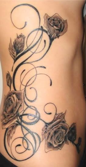 rose vine tattoo. Side-Tattoo-Gothic-Rose-Vine-
