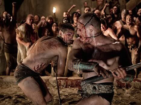 Blood bath Spartacus Andy Whitfield battles an opponent Karl Drinkwater 