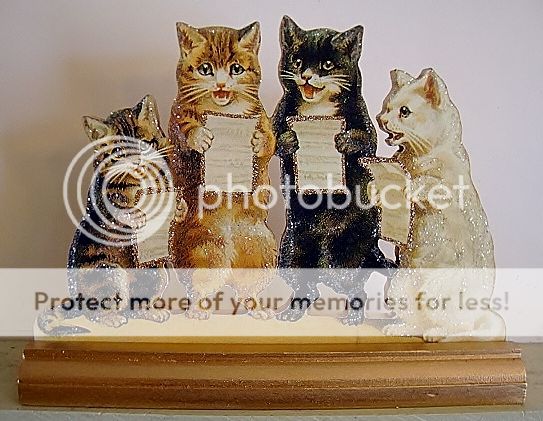 CATS SINGING, QUARTET ~ Wooden Decoration ~ Vtg Postcard Img  