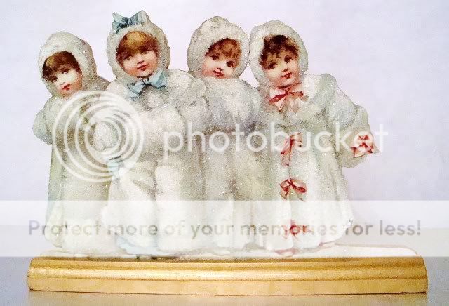 Antique Vintage Img CHRISTMAS CHILDREN in WHITE COATS B  