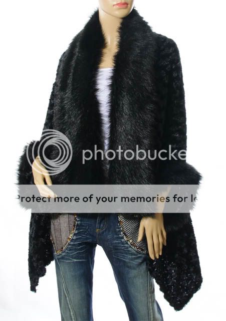 Sexy Ladies Luxury Lush Faux Fur Party&Casual Mantle Coat Outer Wear S 